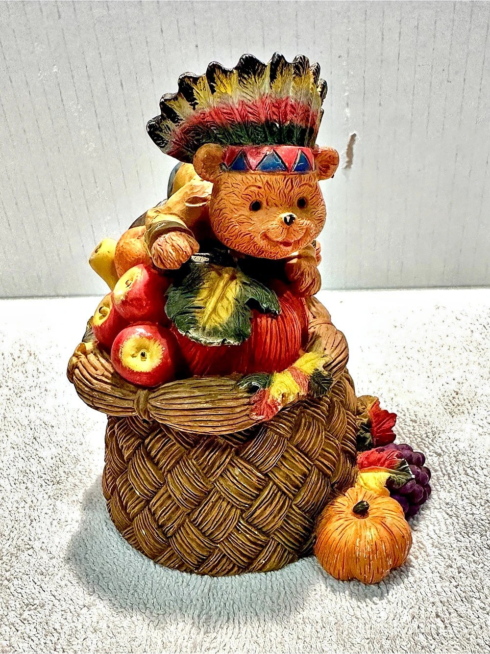 Home Interiors Native American Bear Figurine Basket Decor Autumn/Fall decor 3x6